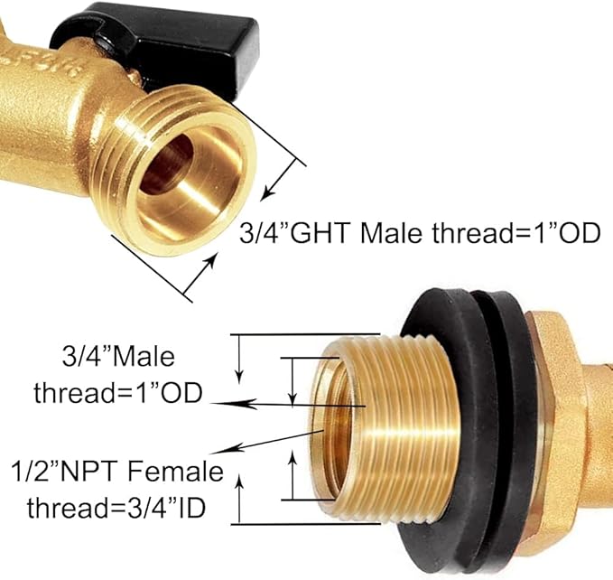 Joywayus Brass Water Container/Rain Barrel Spigot 3/4" Threaded Quarter Turn Ball Valve with Bulkhead Fitting, Suitable for Garden Hose Thread Connection (Pack of 2)