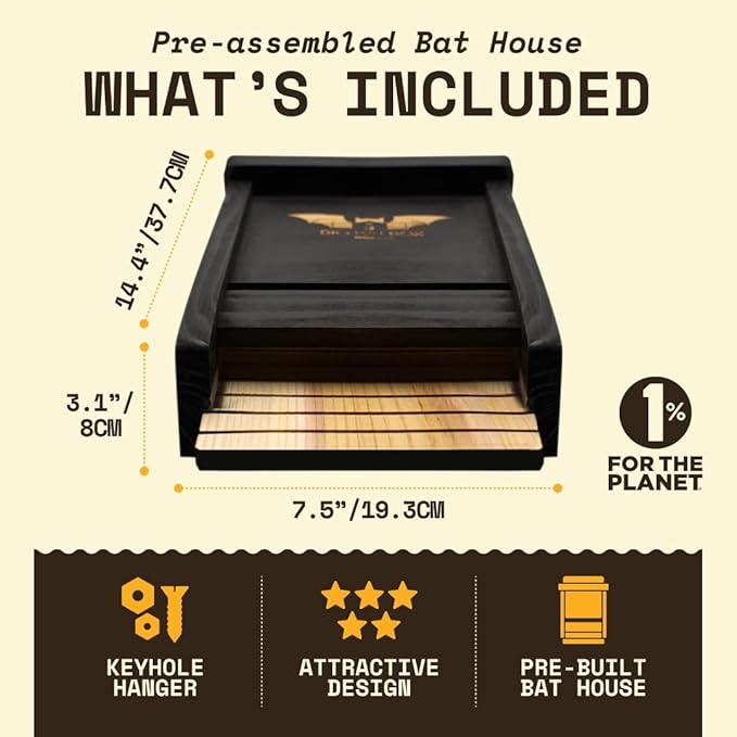 WildYard Single-Chamber Bat Box - Black Stainless Steel - Easy-to-Hang Outdoor House - Sturdy Weatherproof Bat Box - Wildlife Habitat Insect House