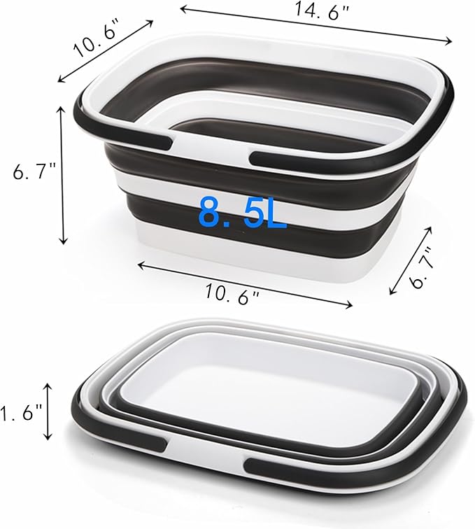2 Pack Collapsible Tub with Handle, Rectangular Handy Basket/Bucket, 8.5L Portable Outdoor Picnic Basket/Crater, Foldable Camping Sink, Wash Basin for Washing Dishes, Hiking and Home