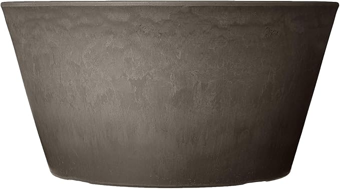 PSW Pot Collection TD25DC Plastic/Stone/Wood Composite Shallow Bulb Pan - No Drainage Hole (Drillable), Planter for Succulents, Bonsai, Fairy Gardens, Herbs, 10-inch, Dark Charcoal