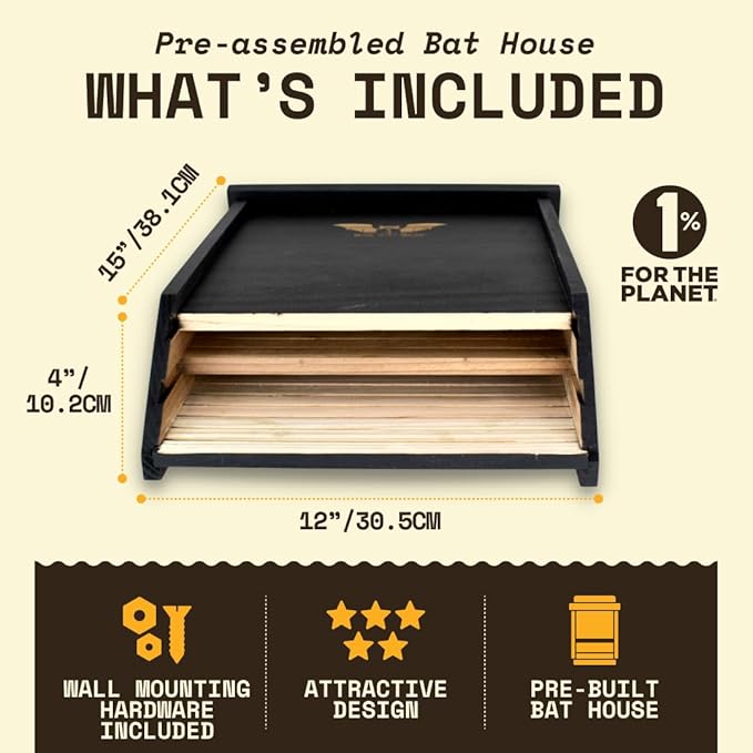 BIGBATBOX - Bat House for Outdoors - Clean Your Backyard from Mosquitoes - Wooden Bat House Kit - with Our Proven Bat Box Design, You are Almost Guaranteed to Attract Bats! WildYard