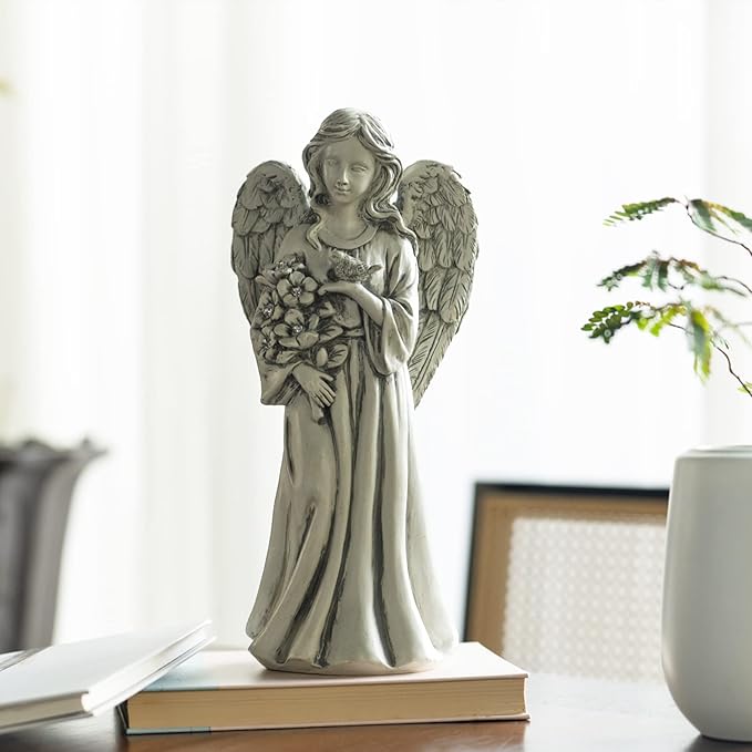 Solar Angel Statue for Outdoor, Angel Figurine with Resin, Outdoor Decor for Patio Lawn Yard Porch, Garden Gift