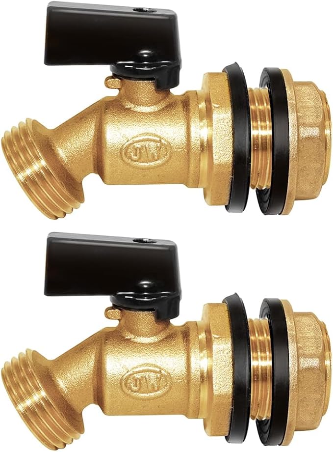 Joywayus Brass Water Container/Rain Barrel Spigot 3/4" Threaded Quarter Turn Ball Valve with Bulkhead Fitting, Suitable for Garden Hose Thread Connection (Pack of 2)