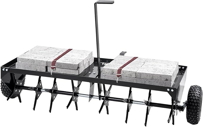 VEVOR Tow Behind Plug Aerator, 48-Inch Tow Behind Lawn Plug Aerator with Universal Hitch, Pull Behind Aerator with Iron Spikes Alternately Arranged, Lawn Aerator Tow Behind for Gardens, Lawns, Farms