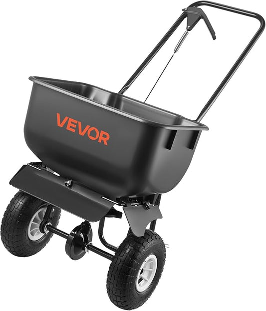 VEVOR Push Lawn Spreader, 12ft Spreading Width, Broadcast Spreader with 80lbs Load Capacity & 10 in All-Terrain Tires, Walk-Behind Garden & Lawn Broadcast Spreaders for Seed Fertilizer, Salt Ice Melt