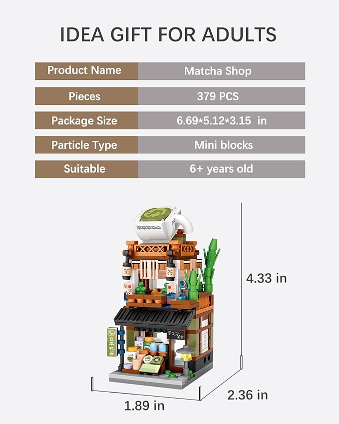 Japanese City Street View Matcha Shop, MOC Creative Mini Building Blocks House Set 379 pcs, Simulation Architecture Construction Toy, Gifts Idea for Kids Adults (1656)