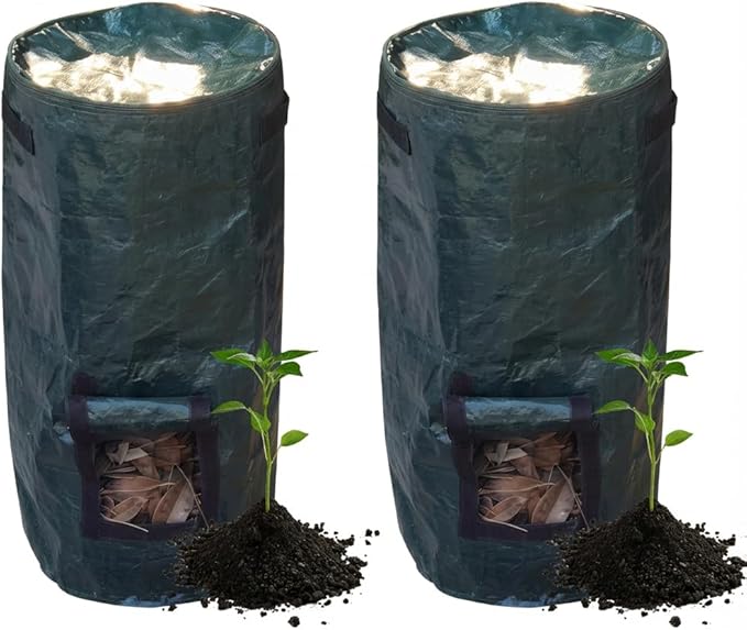 2-Pack 80 Gallon Garden Compost Bin Bags, Reusable Outdoor Compost Bags for Kitchen and Yard Waste, Durable PE Material, Easy Assembly for Home Composting