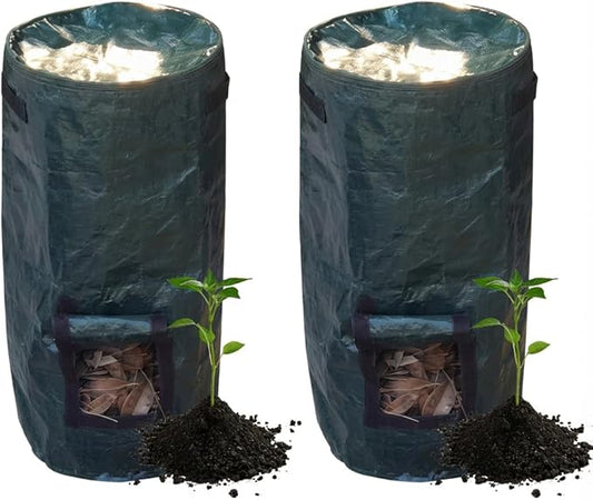 2-Pack 80 Gallon Garden Compost Bin Bags, Reusable Outdoor Compost Bags for Kitchen and Yard Waste, Durable PE Material, Easy Assembly for Home Composting