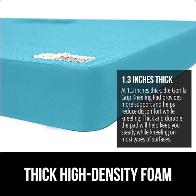 GORILLA GRIP Extra Thick Patent Pending Supportive Foam Kneeling Pad, Large Cushion Knee Pads for Gardening, Baby Bath, Dirt and Water Resistant, Workout and Garden Supplies, 17.5x11, Turquoise