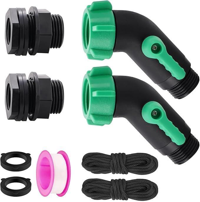 Rain Barrel Spigot Kit 2 Pack High Flow, 3/4" GHT Heavy Duty Plastic Water Barrel Spigot Kit with Bulkhead Fitting, Water Rain Barrel Diverter Kit for Outdoor Plastic Bucket (45 degrees)
