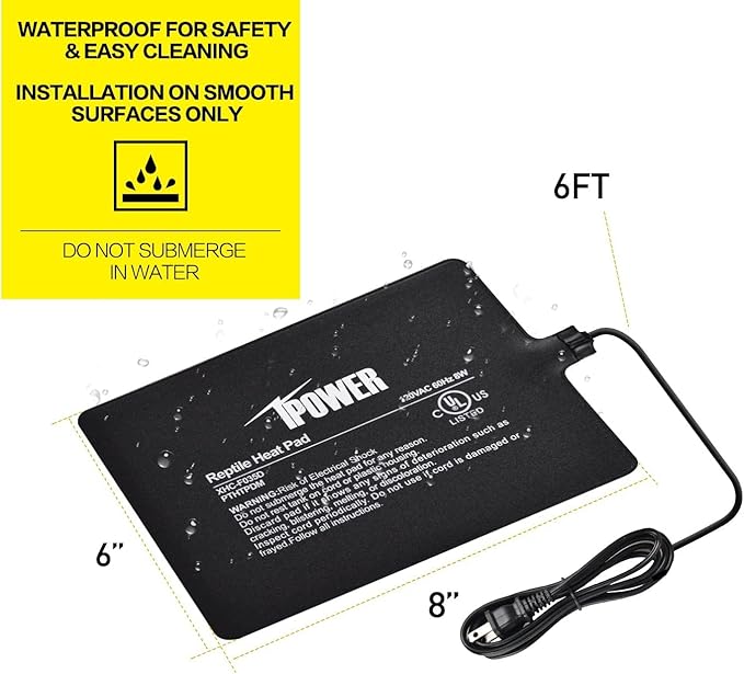 iPower Reptile Heat Pad Under Tank Terrarium Warmer Heating Mat for Turtle, Lizard, Frog, Snake, Reptile, and Other Small Animals, 6X8 Inch, 8W, 2 Pack