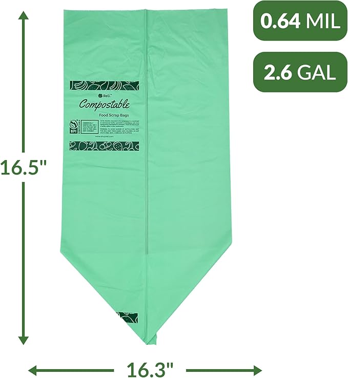 Reli. Compost Bags 2.6 Gallon (150 Count) | ASTM D6400 | Compostable Trash Bags for Food Scraps | Small Composting Liners for Kitchen CompostBin/Countertop Bin | Green, Eco for Food Waste, 2.6 Gal