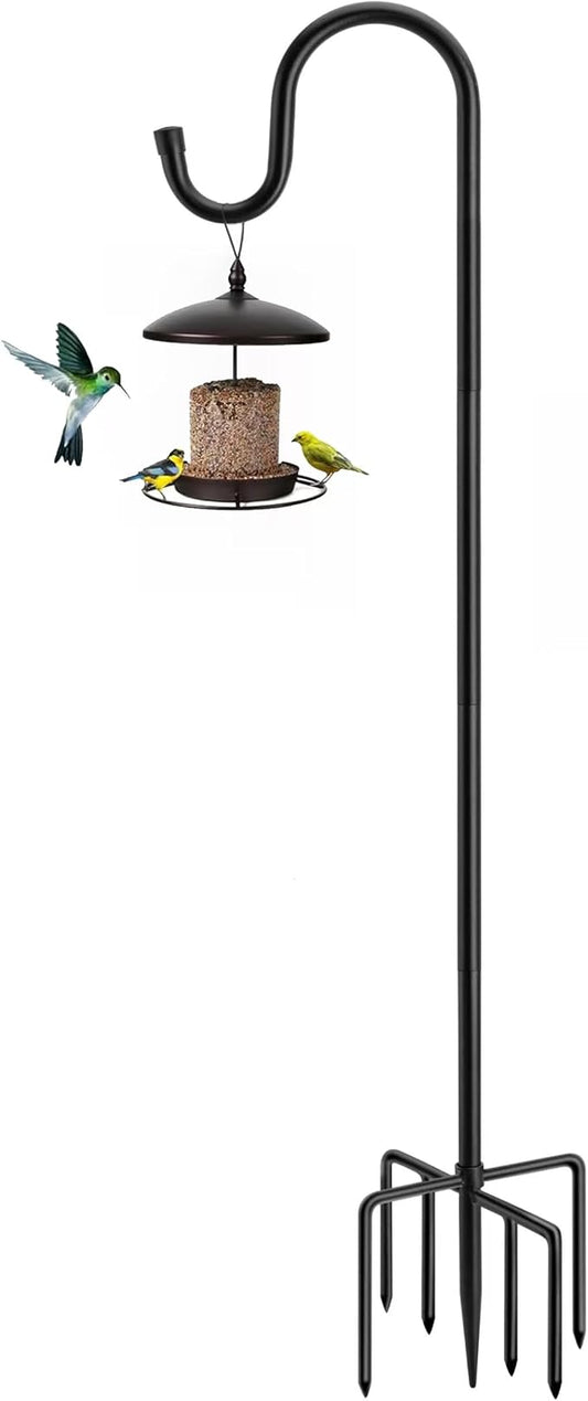 60" Shepherds Hooks for Outdoor, Heavy Duty Bird Feeder Pole for Hummingbird Feeder, Hanging Lantern, Shepherds Hook for Bird Feeders for Outside with 7 Prongs Base,1 Pack