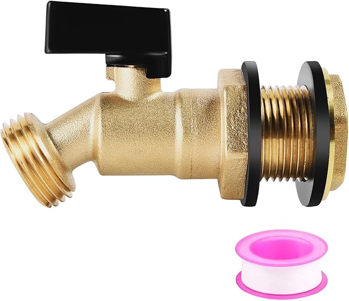 Brass Water Container 3/4" Threaded Rain Barrel Spigot Leak-Proof Rain Barrel Faucets Turn Ball Valve with Bulkhead Fitting and Washers for Garden Hose Thread Connection (Type A)