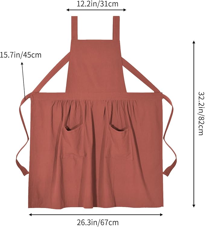 Cotton Linen Pinafore Apron Dress for Women with Pockets Cute Art Chef Aprons for Kitchen Baking Gardening Painting