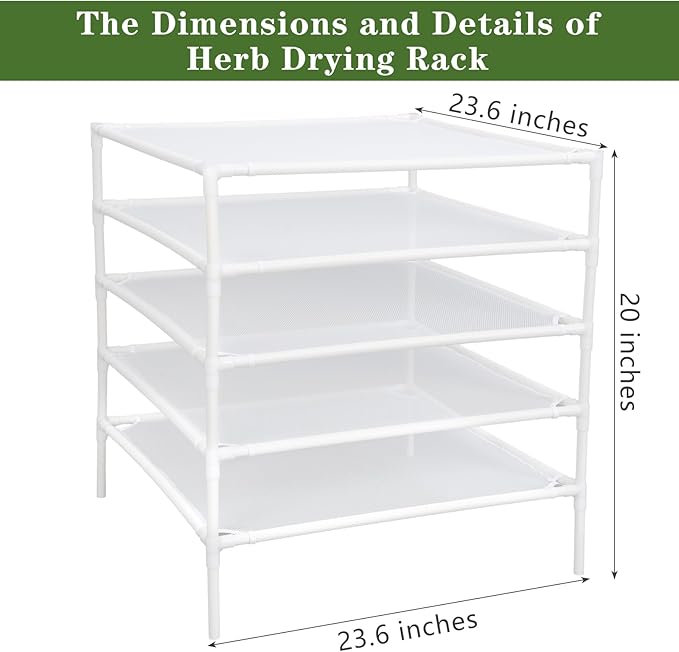 5 Layer Herb Drying Rack Drying Net Dryer Stand 23.6 x 23.6 Inch Herb Dryer Storage Rack for Fresh Herbs Flowers Tea Fruits Vegetables Plant Pasta Dry Laundry Clothes Specimens