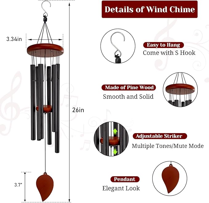Small Wind Chimes for Outside, Wind Chimes Outdoor with 6 Tuned Tubes, Memorial WindChimes for Garden, Patio and Home