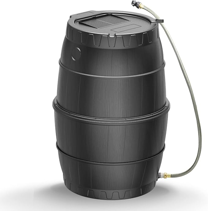 EJWOX Rain Barrels to Collect Rainwater from Gutter for Outdoor Use, 45 Gallon Black Rain Water Collection Barrels, BPA Free Water Catcher with Spigot, Lid, and Hose