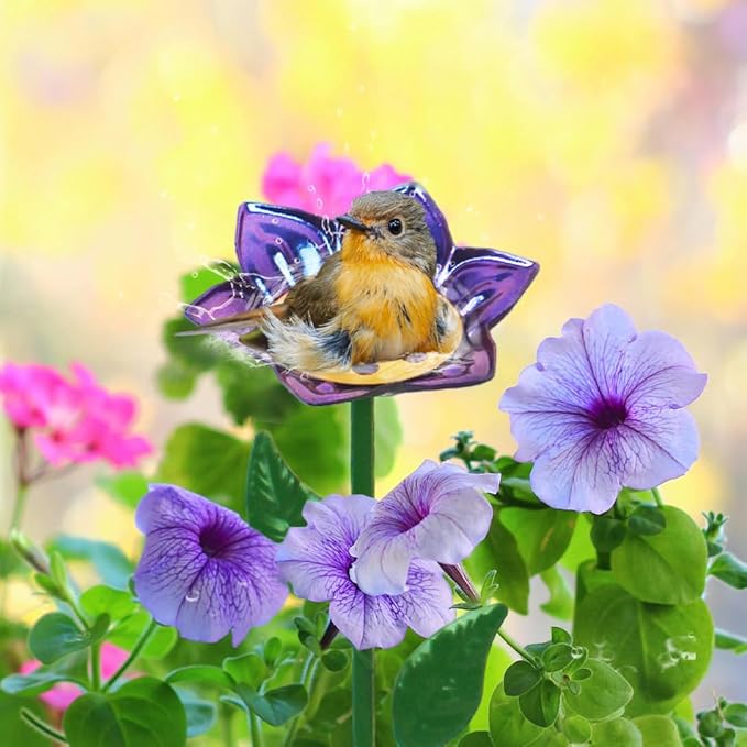 dreamysoul 4 Pack Bee Watering Station, Decorative Metal Bee Bath with Colorful Flower Design for Garden Yard Decor