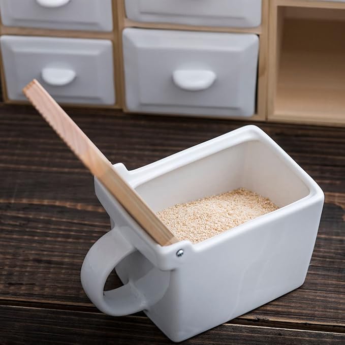Zero Japan Bee House Premium Salt Box with Hinoki Lid - Container for Sea Salt and Spices - Elegant Cellar for Kitchen Countertop - White, 16 oz