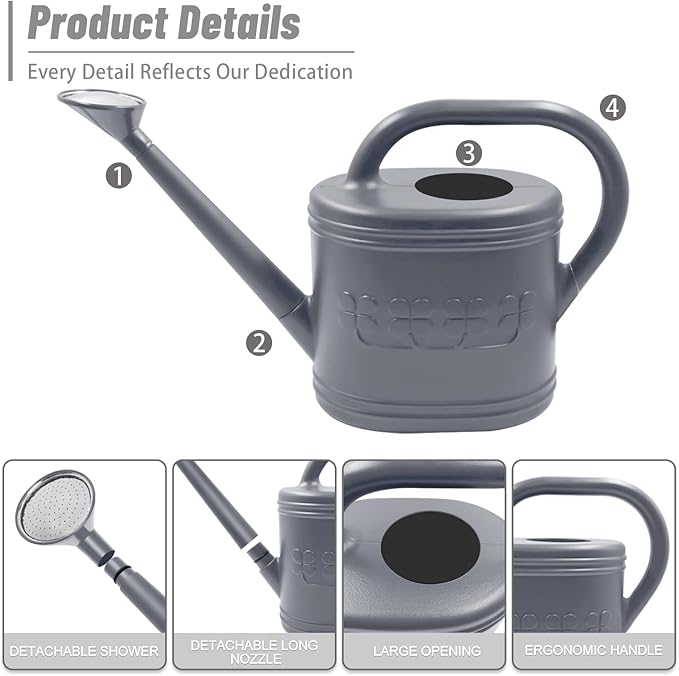 Watering Can for Indoor & Outdoor Plants, Plant Watering Can with Stainless Steel Shower Head, 1 Gallon Plastic Watering Can for Garden, Flowers, Vegetable, Greenhouse