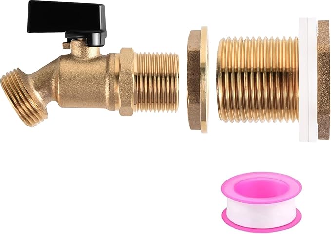 Brass Rain Barrel Spigot 3/4” Threaded Quarter Turn Ball Valve Water Container for Rain Barrel with Bulkhead Fitting for Garden Hose Thread Connection (Type B)