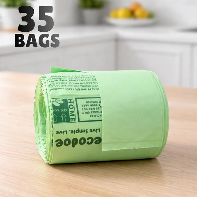 100% Compostable 13 Gallon Bags (35 Bags) Tall Kitchen Food Scrap Disposable Compost Trash Bgas Certified Composte Bags US BPI & OK Compost Home Certified by Meeting ASTM D6400 (35 ct.)