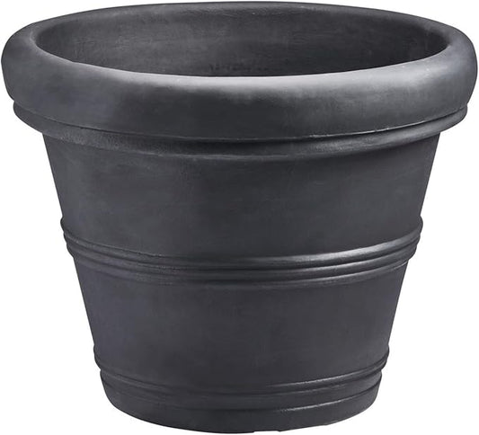 Crescent Garden Brunello Small Classic Black Planter, Indoor/Outdoor Weather-Safe Round Plant Pot, Small Resin Houseplant Pot for Patio, Porch, Garden - 12'' W (Black)