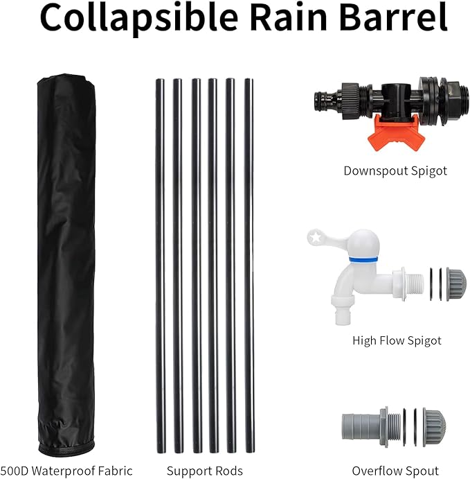 Outvita 100 Gallon Collapsible Rain Barrel, Garden Water Storage Tank, Portable Folding Rainwater Collector, Water Catcher with Filter Overflow Kit Faucet Black