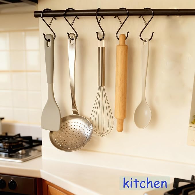 15 Pack S Hooks for Things Hanging, 3.5 inch Heavy Duty Metal S Hooks with Safety Buckle, S Shaped Hooks Pot Rack Closet Hooks for Hanging Plants, Kitchen Utensil, Pot, Pans, Garden Tools (Black)