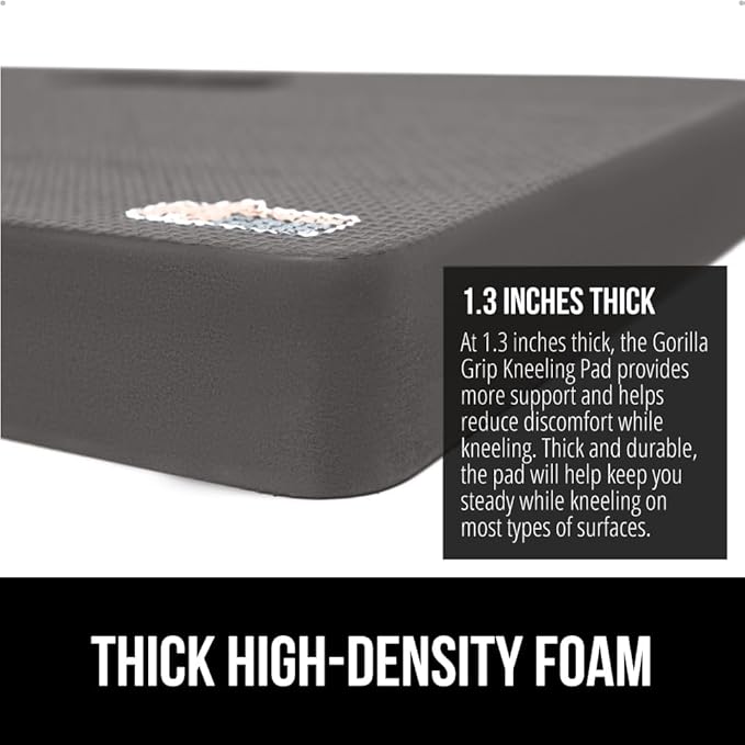 GORILLA GRIP Extra Thick Patent Pending Supportive Foam Kneeling Pad, Large Cushion Knee Pads for Gardening, Baby Bath Time, Dirt and Water Resistant, Workout, Garden Supplies, 17.5x11, Charcoal