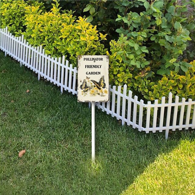 Uptell Aluminium Yard Sign Pollinator Friendly Garden Sign 8x12inch Outdoor Natural Retro Metal Signs Yard Grass Lawn Art And 12.8" Stake Kit