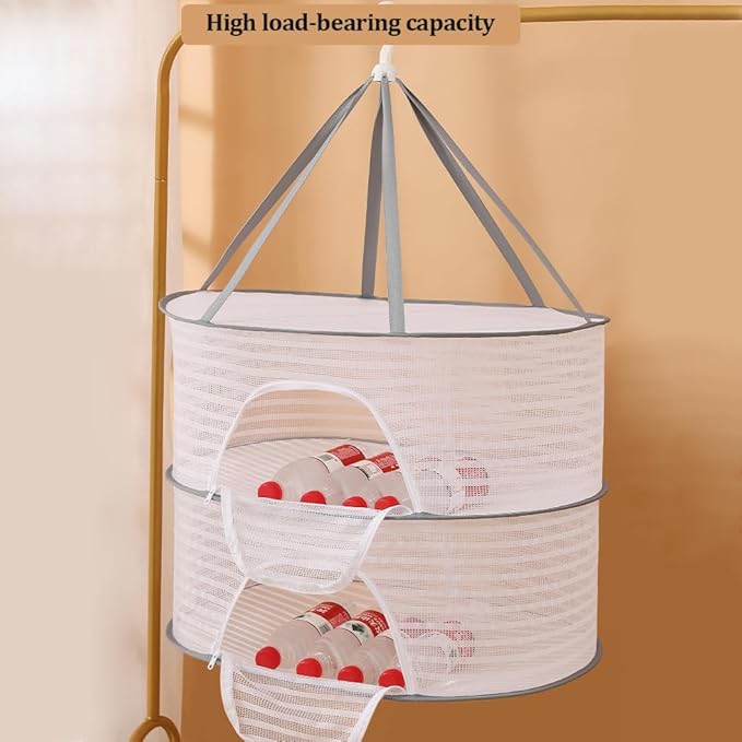 Herb Drying Rack 2 Layers Folding Mesh Hanging Drying Net Vegetable Dryer Multifunctional with Zipper,Dry Plants, Herbal,Weed,Clothing,Foods Drying Rack(White)