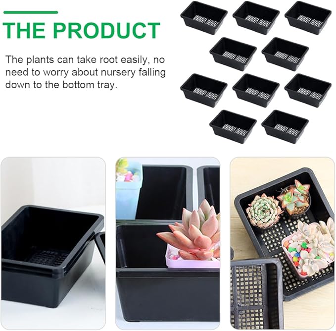 YARNOW 10 Pcs Mesh Bottom Trays Seedling Starter Trays Plastic Plant Reusable Recyclable Grow Plants Start Seeds Germination for Greenhouse Hydroponics Home Decor Accents