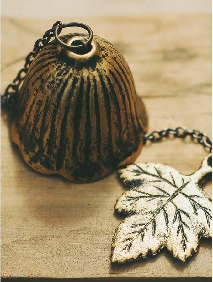 Japanese Traditional Lucky Small Wind Chimes for Outside, Iwachu Cast Iron Bless Temple Wind Bell Memorial and Sympathy Leaf Wind Chimes Indoor Garden Bell, Patio, Balcony (Maple Leaf)