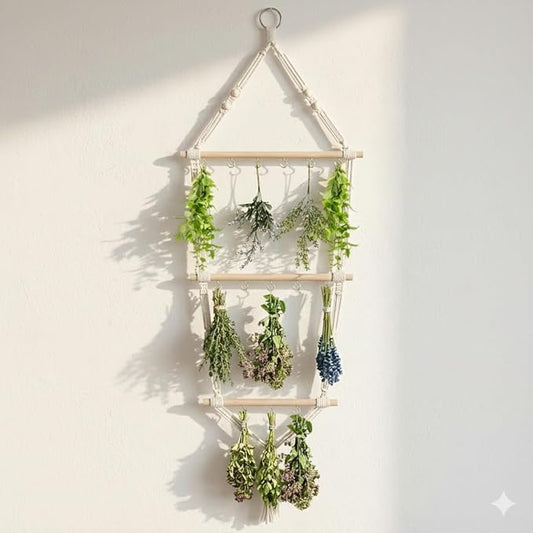 3 Tier Herb Drying Rack Hanging - Handcrafted Boho Flower Drying Racks - Saving Space Holds 14 Bouquets - Herb Dryer Hanging Rack for Spices Weed Flowers - Gift for Crafters