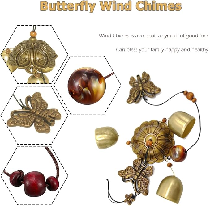 Hooshing Butterfly Wind Chimes Small Metal Garden Bells Spring Wind Chime for Garden Yard Patio Hanging Decoration Gift
