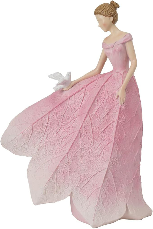 Guichifun Fairy Statue Collection Home Decoration - Pink Leaf Angel Girls Resin Home Garden Decor for Outside or Inside Rustic Fairy Garden Figurines Gifts for Women 8.5 x 5.25 x 12 Inch