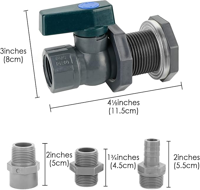 LUEXBOX 3/4 Inch PVC Rain Barrel Spigot Kit with 3 Pack Garden Hose Adapter, Water Diverter Kit for Barrels, Aquariums, Pools, Gardens