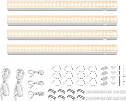 Barrina Grow Lights for Indoor Plants, Full Spectrum Sunlight, 1FT White Cover Plant Growing Lamp, LED Grow Light Bulbs, T5 Grow Light Strip, Plug and Play, Yellow, 4-Pack