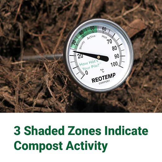 Reotemp 20 Inch Celsius Backyard Compost Thermometer with Digital Composting Guide