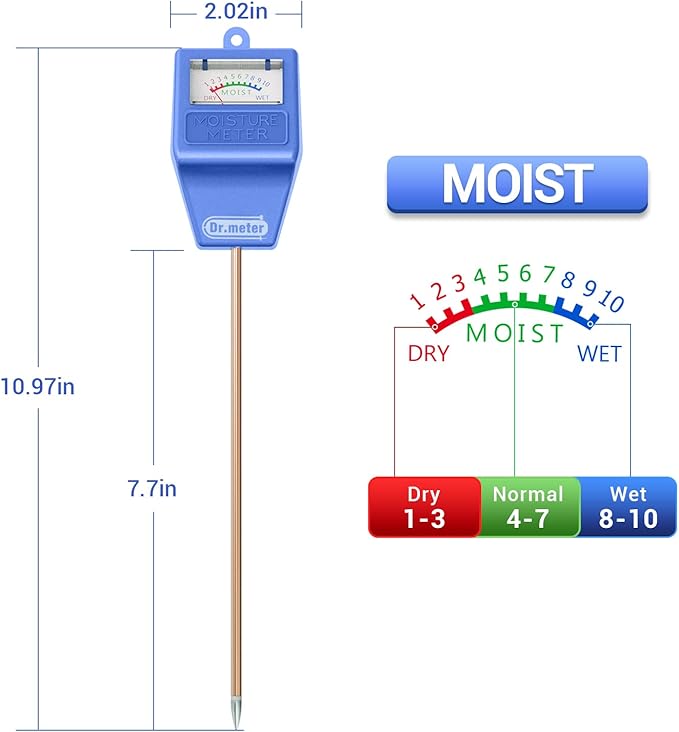 Soil Moisture Meter Tester for Plants, Hygrometer Moisture Sensor for Houseplants Indoor Outdoor Garden Lawn Use - Plant Water Gauge Test Kit - No Battery Needed - Gardening Gifts