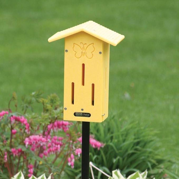Birds Choice SNPMBFH Recycled Pole Mounted Butterfly House w/ Engraved Butterfly Silhouette, Butterfly House, 12.25", Yellow