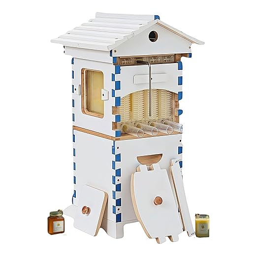 Beehive Starter Kit,Self-Flow Hive Beehive Starter Kit,Frame Complete Bee Box with Observation Window & Honey Spout,Carpenter Bee House,for Garden Pollinators