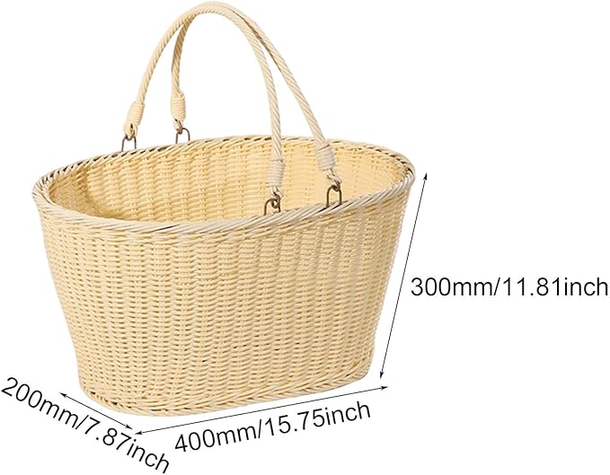 MYCENSE Wicker Picnic Storage Basket with Foldable Handle, PP Woven Empty Picnic Baskets, Sturdy Iron Wire Frame, Versatile Harvest Basket for Camping, Beach, Park, Halloween, C 40x30x20cm