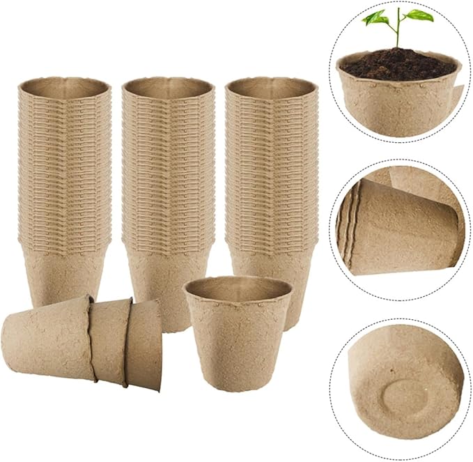 Veemoon Biodegradable Paper Flower Pots Nursery Seed Starter Cups 6cm Height 50pcs for Indoor Outdoor Garden Planting and Seedling Propagation