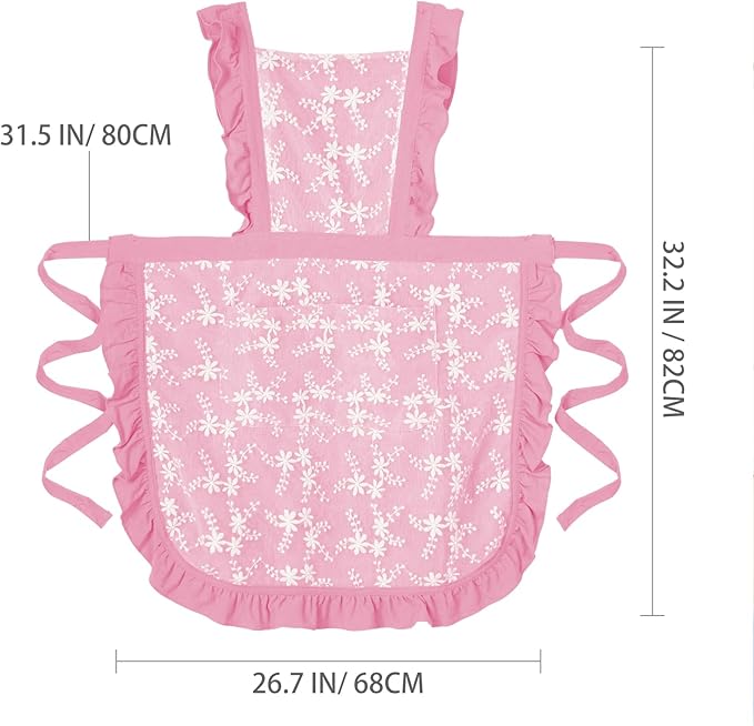 Vintage Pinafore Apron Dress for Women with Pockets Cute Floral Chef Aprons for Kitchen Cooking Baking Gardening