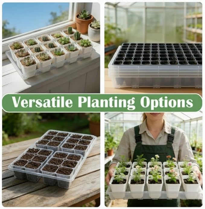 1020 Nursery Pot Trays 5 Pack, Transparent Plastic Flat Seed Starter Tray, Durable Square Seedling Starting Tray for Holding and Carrying Plant Pots (Clear)