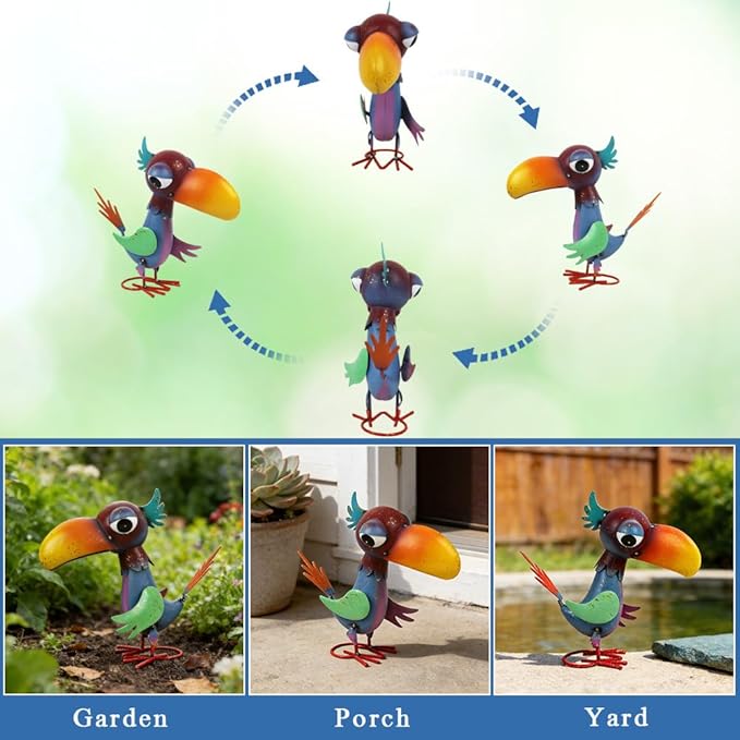 12'' Tall Metal Bird Garden Statue, Cheeky Metal Bird Sculpture Yard Art, Standing Bird Garden Decor for Outside, Lawn, Patio, Porch