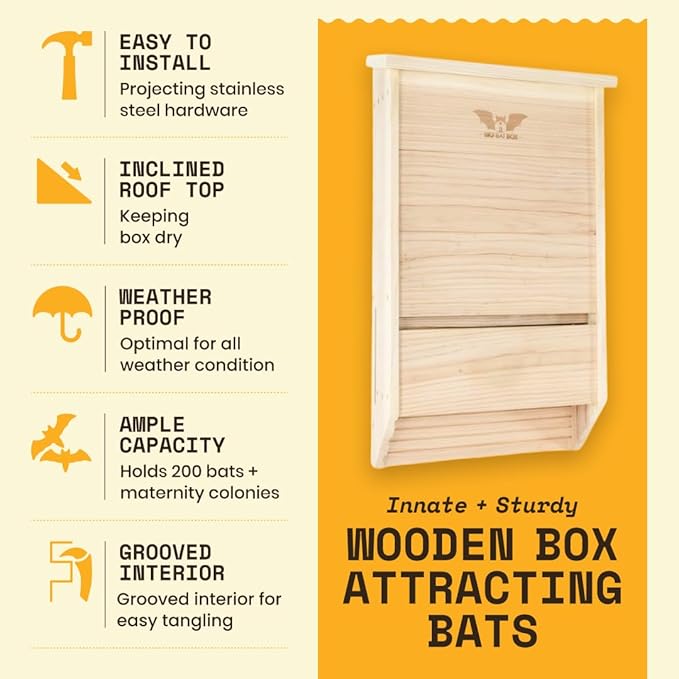 WildYard Bat Box - 3-Chamber, Cedar, 200-Bat Capacity - Batbox for Wall Mount - Weather-Resistant Cedar Roosting House - Rustic Outdoor Pet House Decor